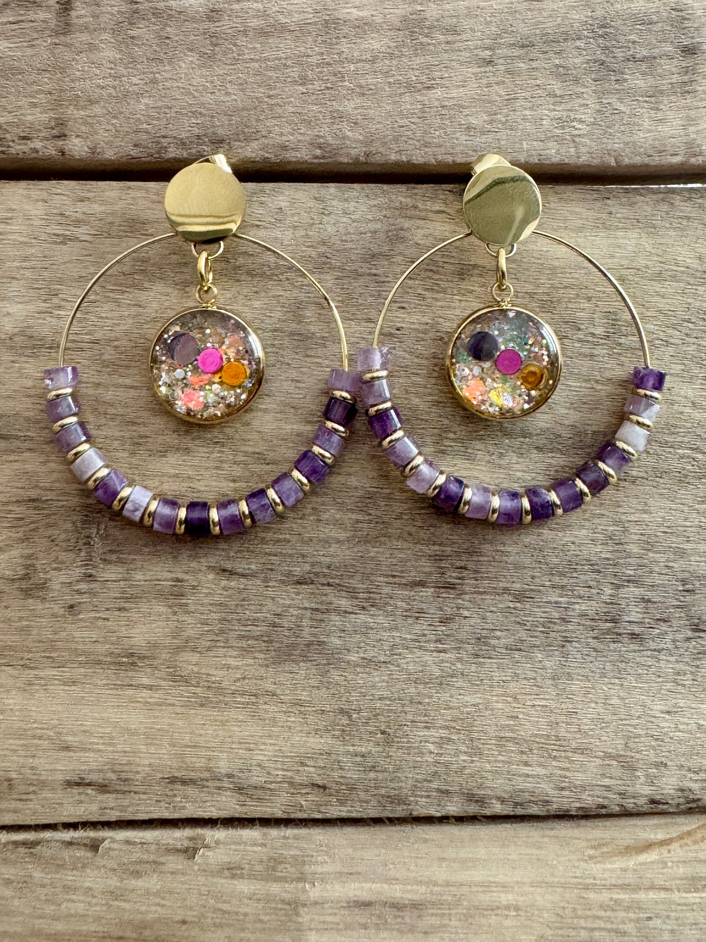 Boucles d'oreilles dorées SHAMBALLAH Amethyste Apaisement des émotions