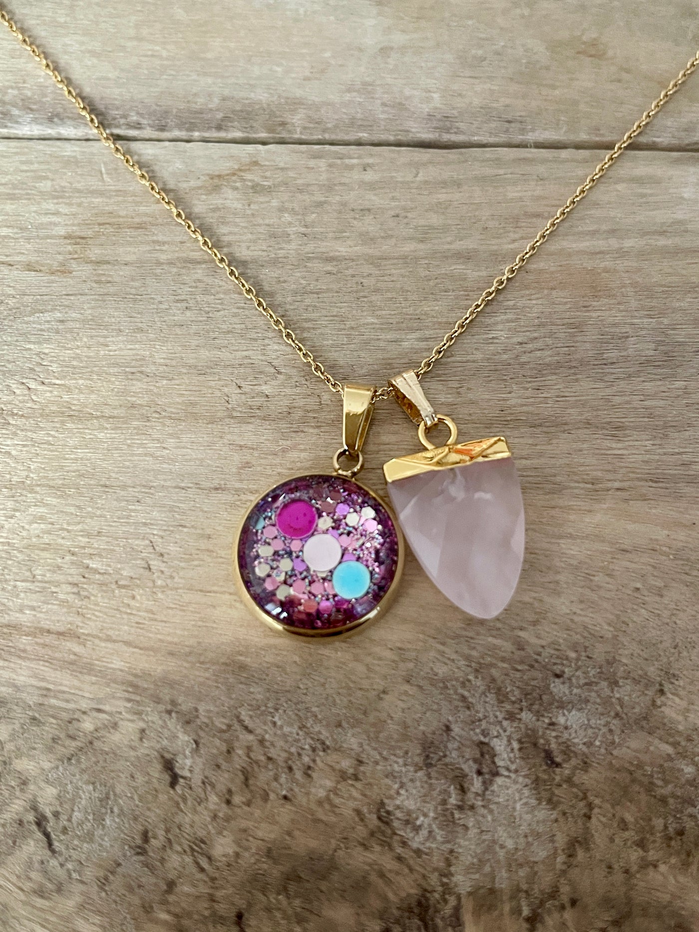 Collier simple doré QUARTZ ROSE Evolve