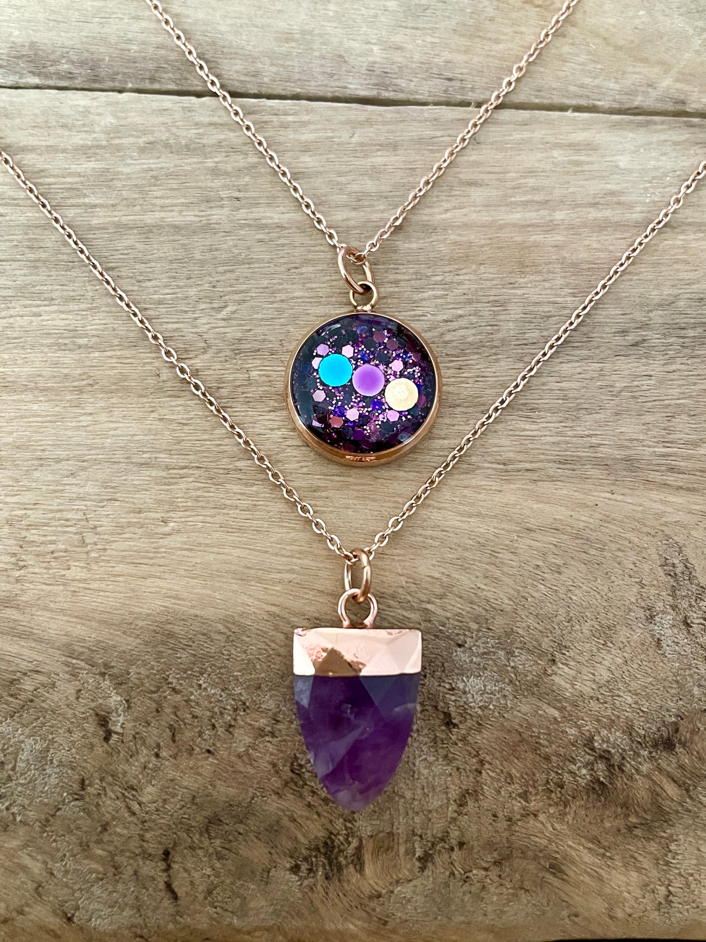 AMETHYST Atlantide double silver necklace