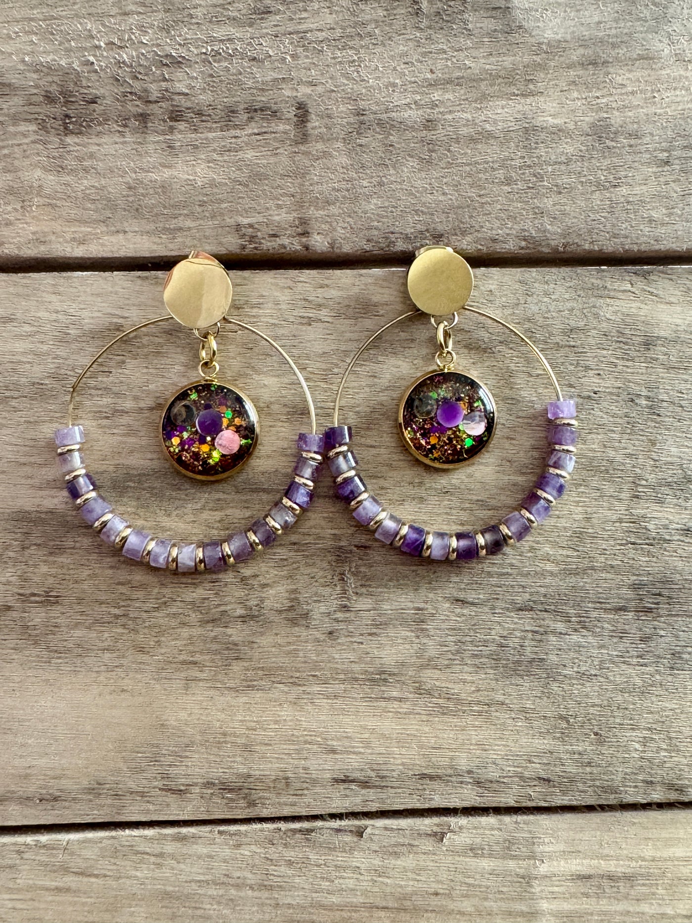 Boucles d'oreilles dorées SHAMBALLAH Amethyste Image de soi