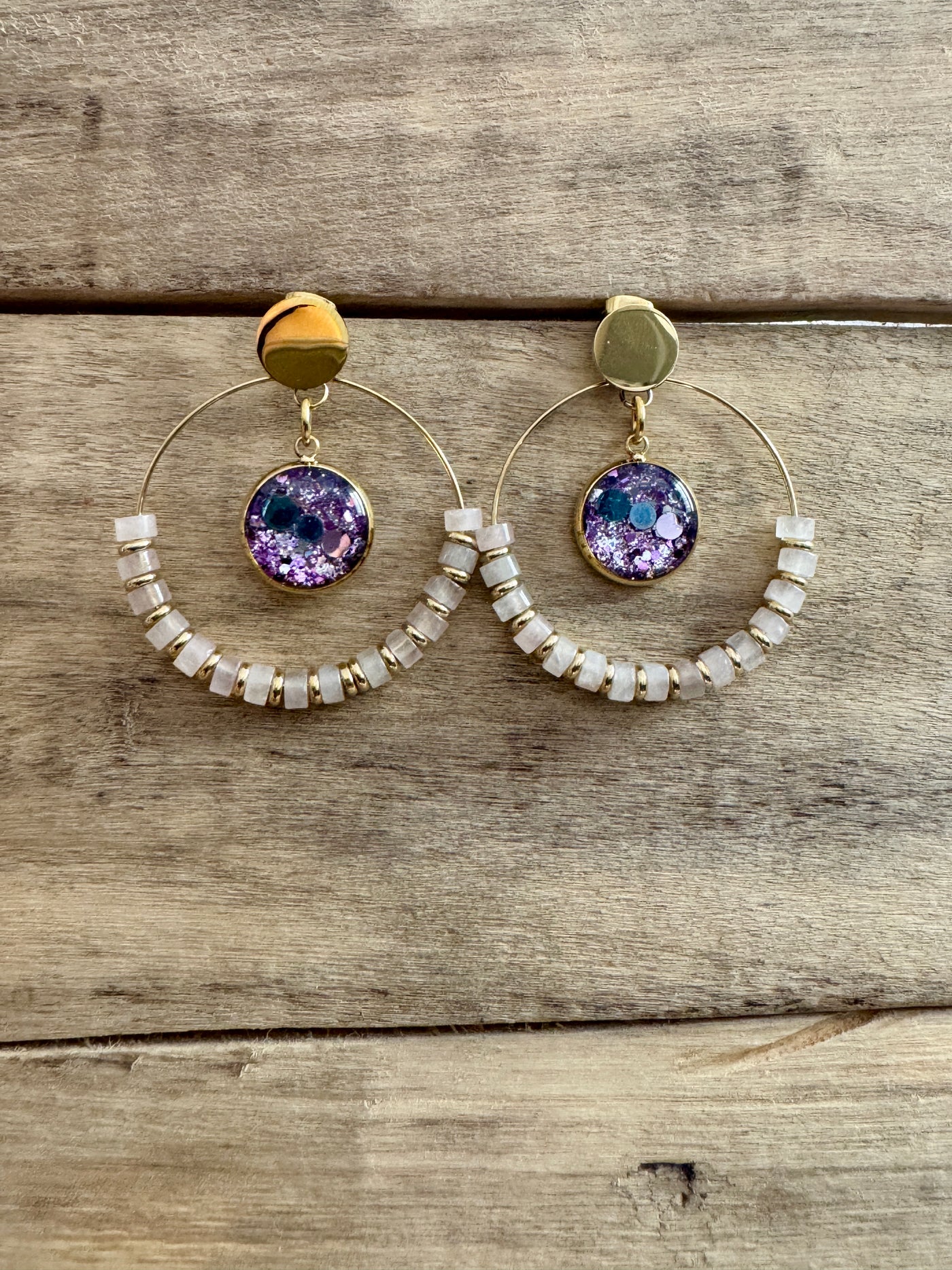 Boucles d'oreilles dorées SHAMBALLAH Quartz rose Instant présent
