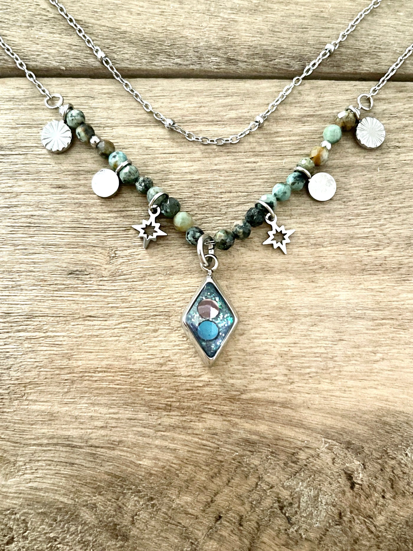 Silver necklace TAYLOR Turquoise Diamond Emotional kilos