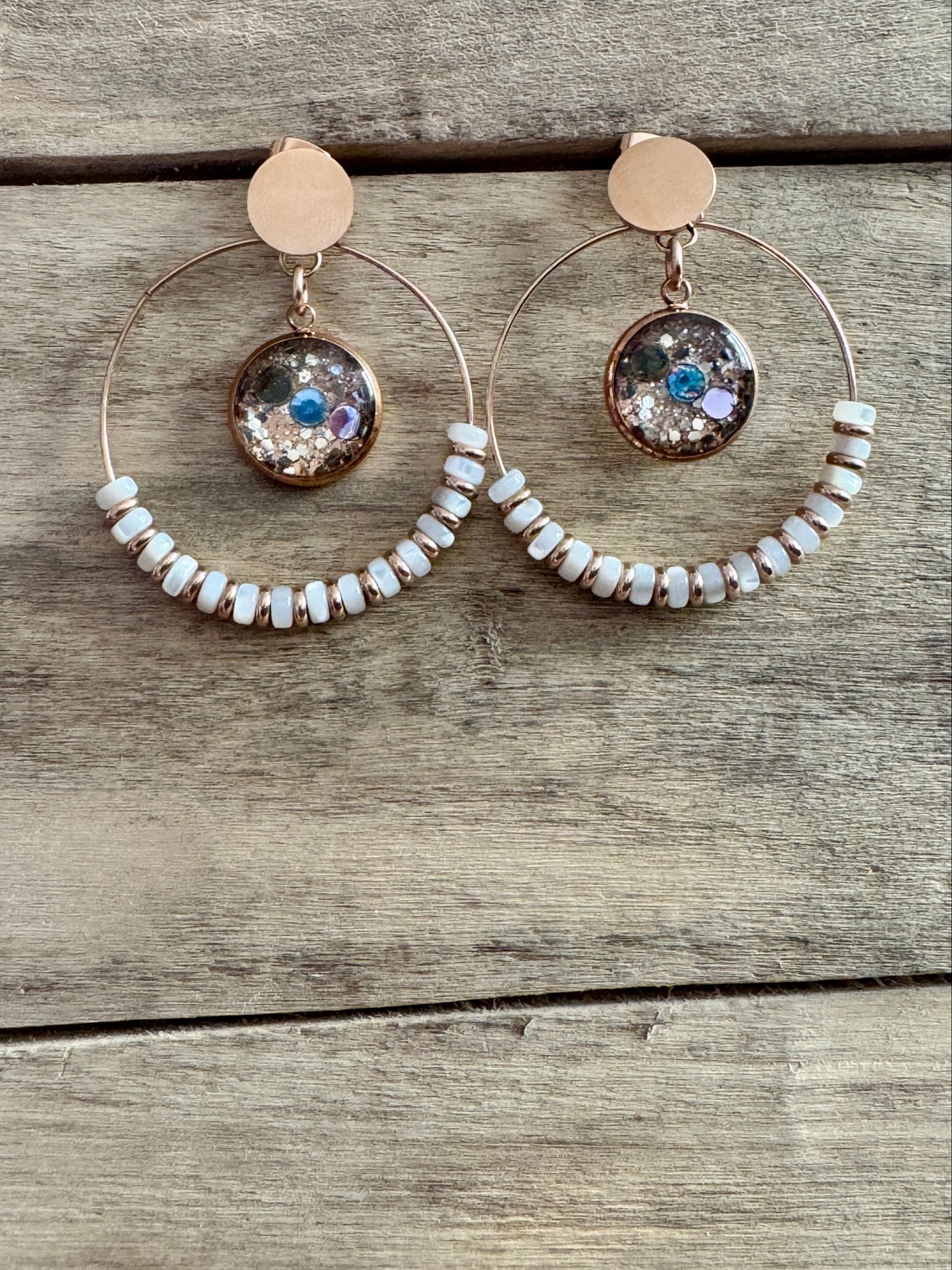 Boucles d'oreilles or rose SHAMBALLAH Pierre de lune Kilos émotionnels