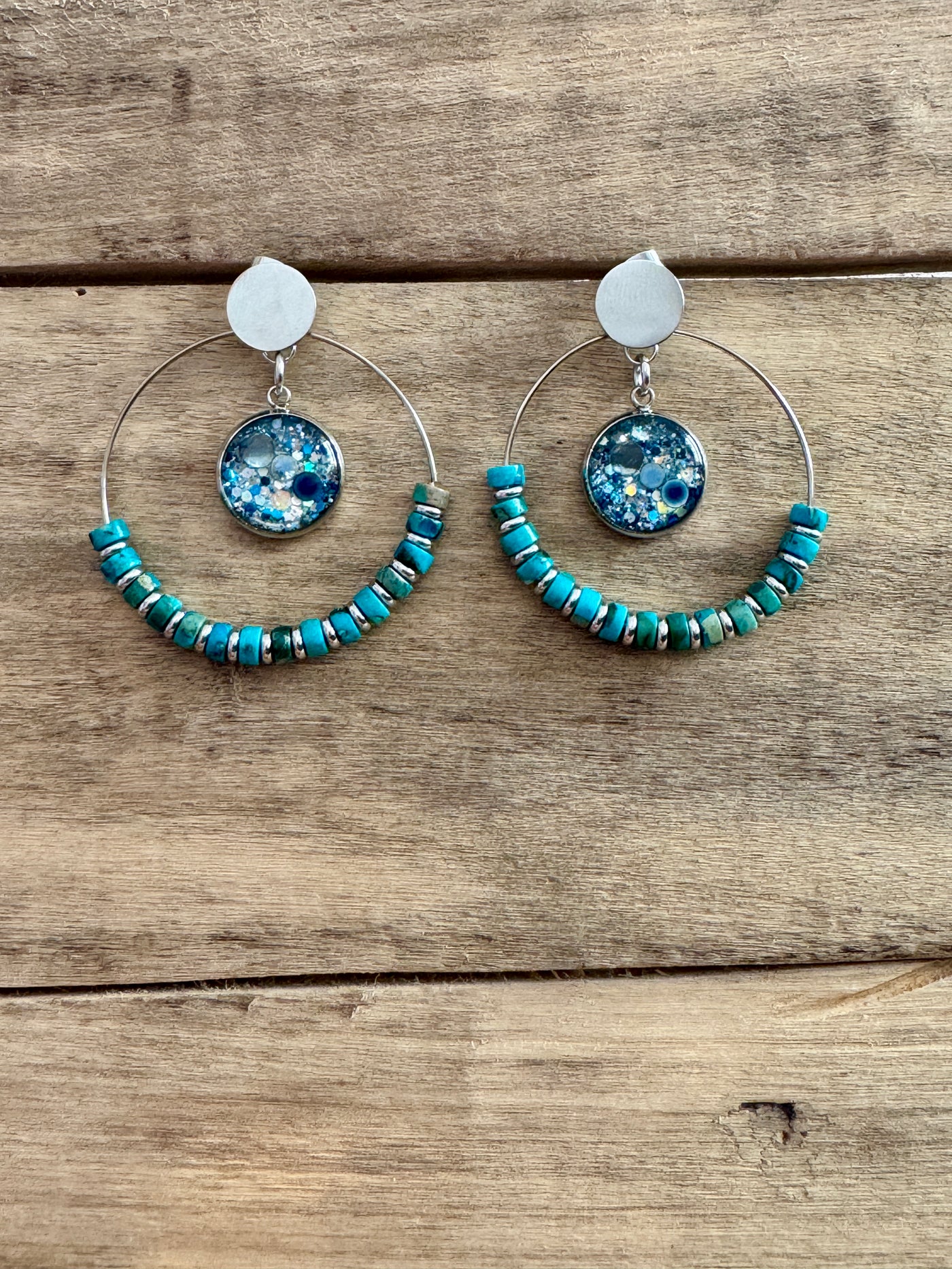 Boucles d'oreilles argentées SHAMBALLAH Turquoise Lâcher prise