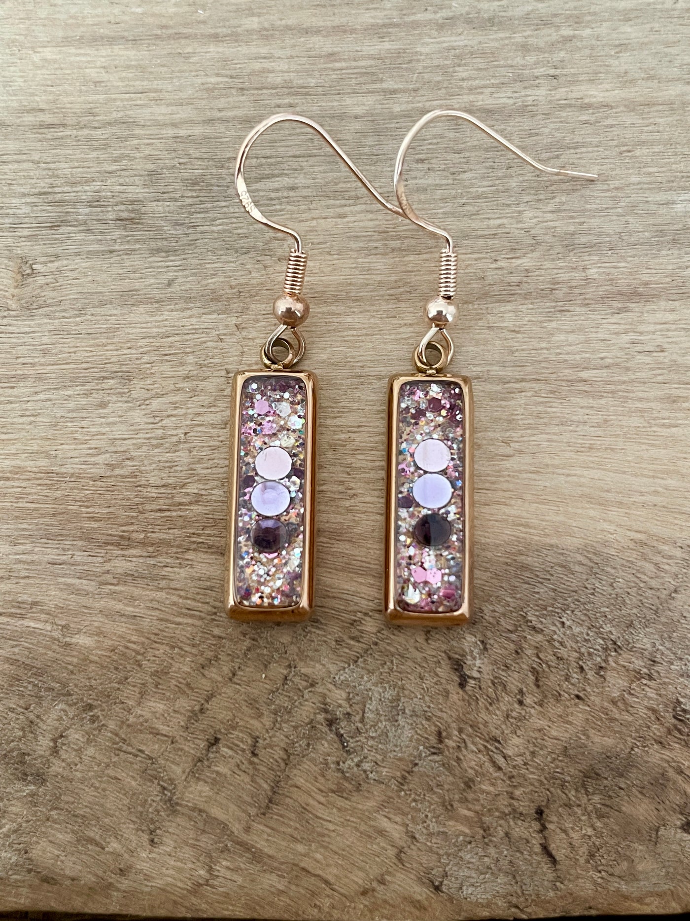 Boucles d'oreilles or rose RECTANGLE Lignée familiale