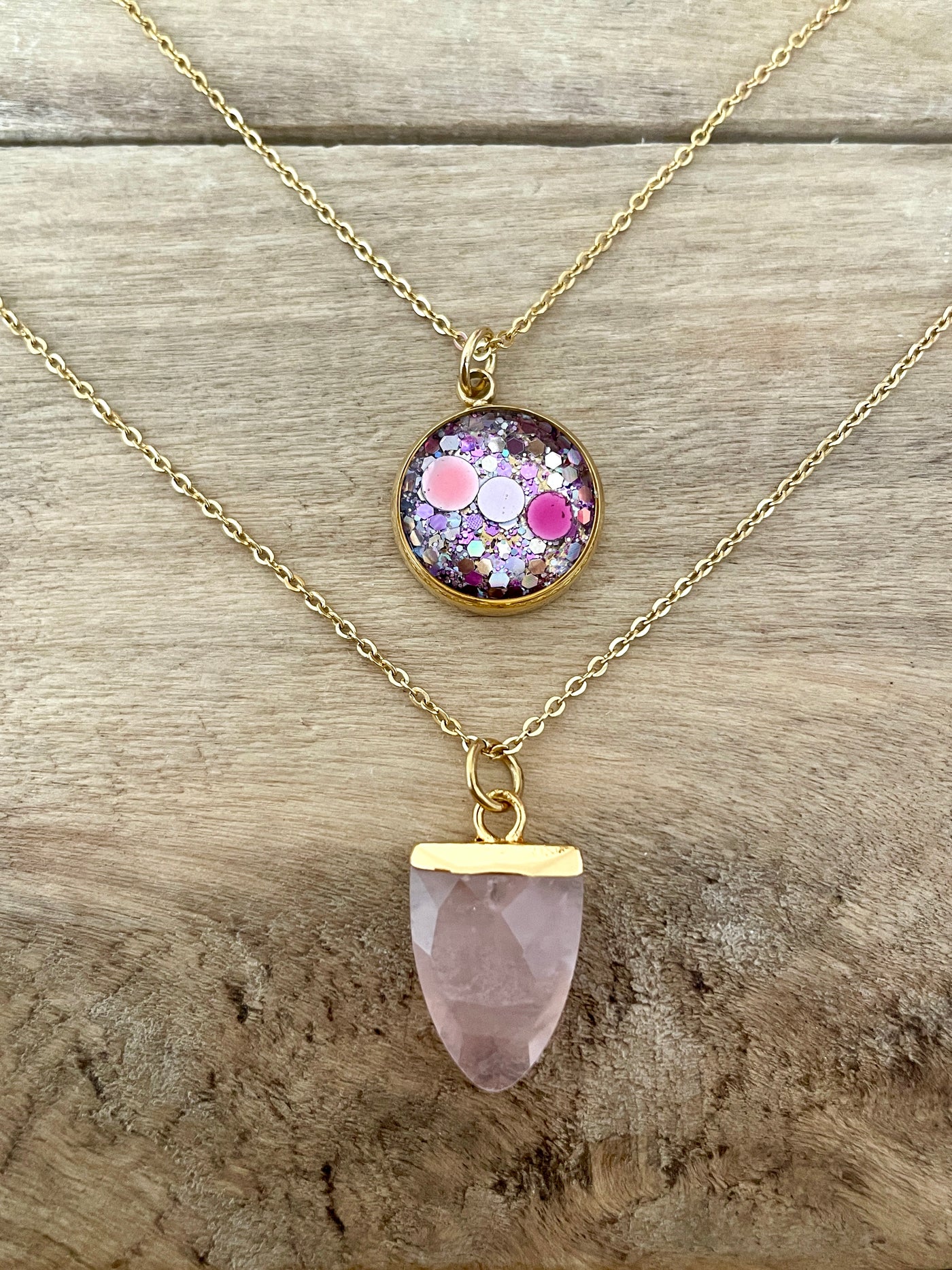 Collier double doré QUARTZ ROSE Lignée familiale