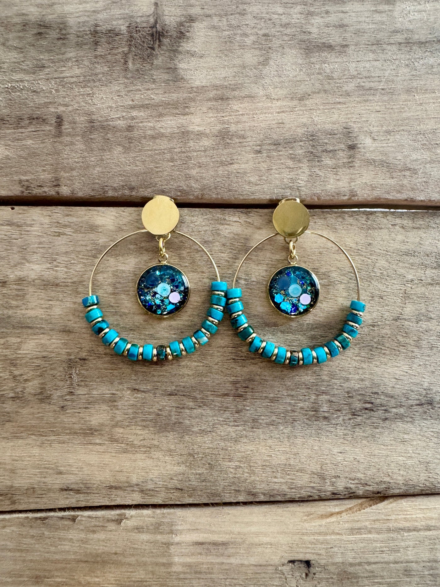 Boucles d'oreilles dorées SHAMBALLAH Turquoise Déblocage du noeud bloquant du moment