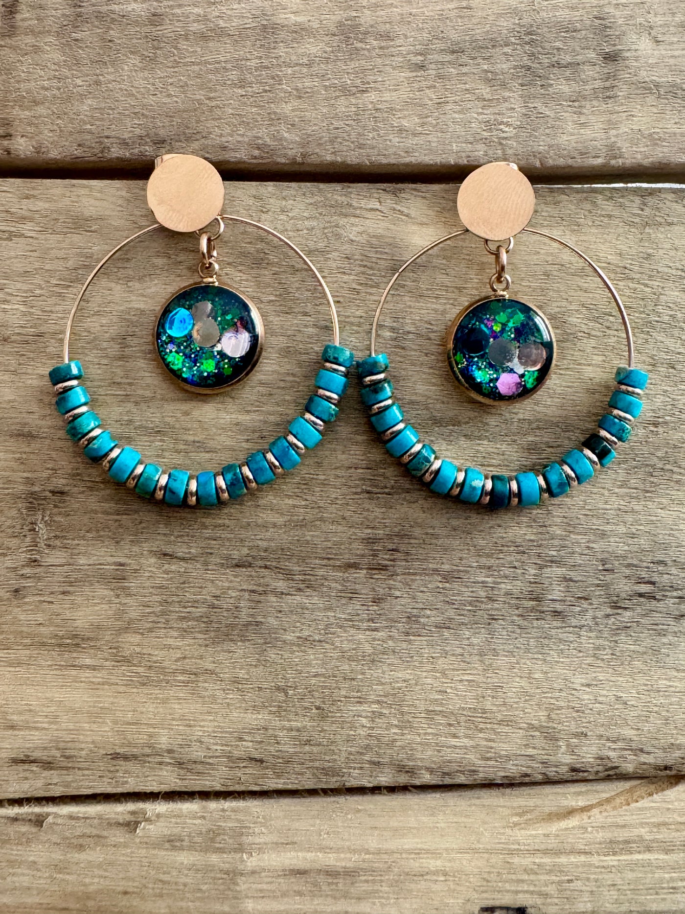 Boucles d'oreilles or rose SHAMBALLAH Turquoise Déblocage du noeud bloquant du moment