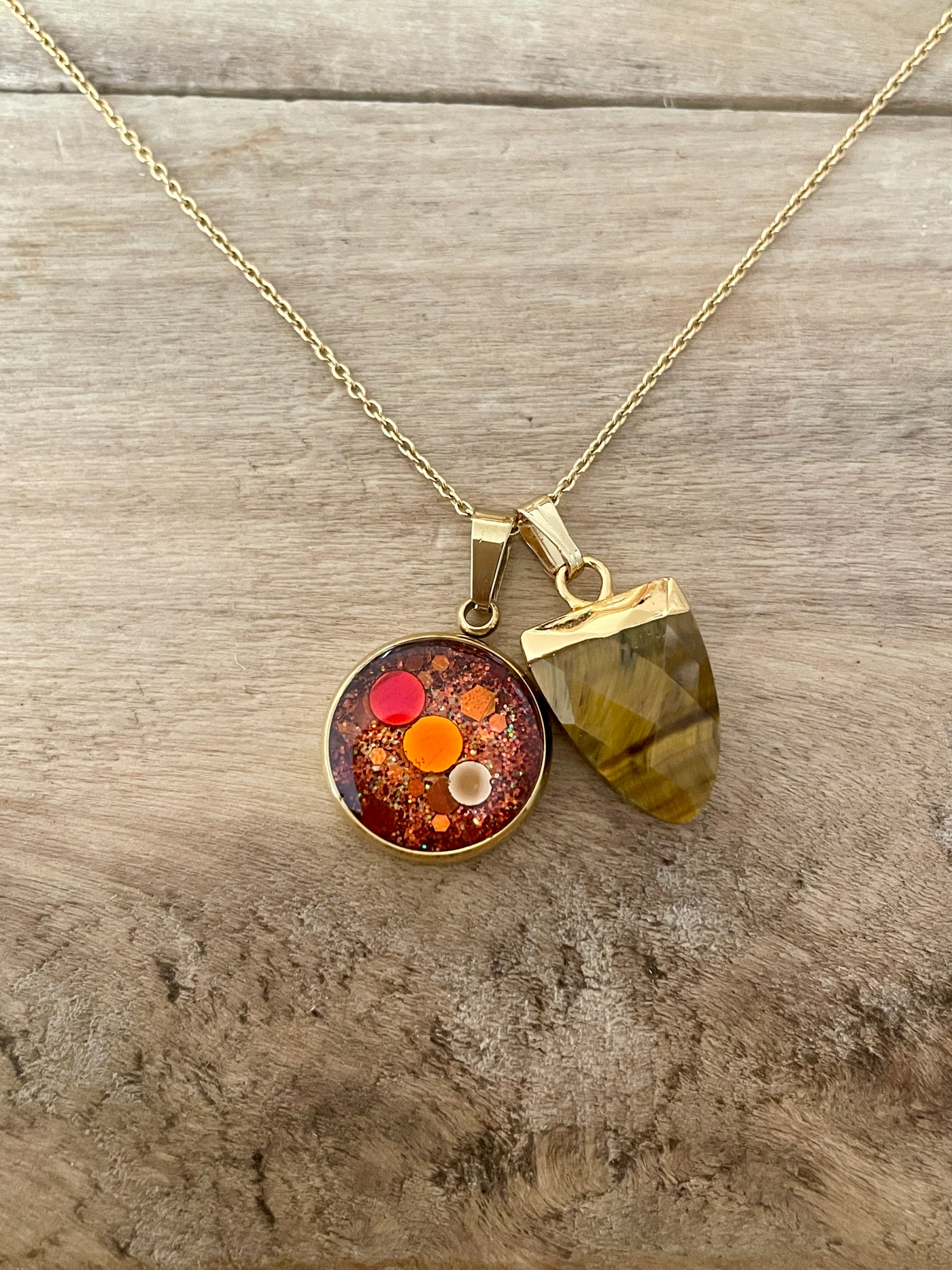 Collier simple doré PUMPKIN FALL OEIL DE TIGRE Phénix