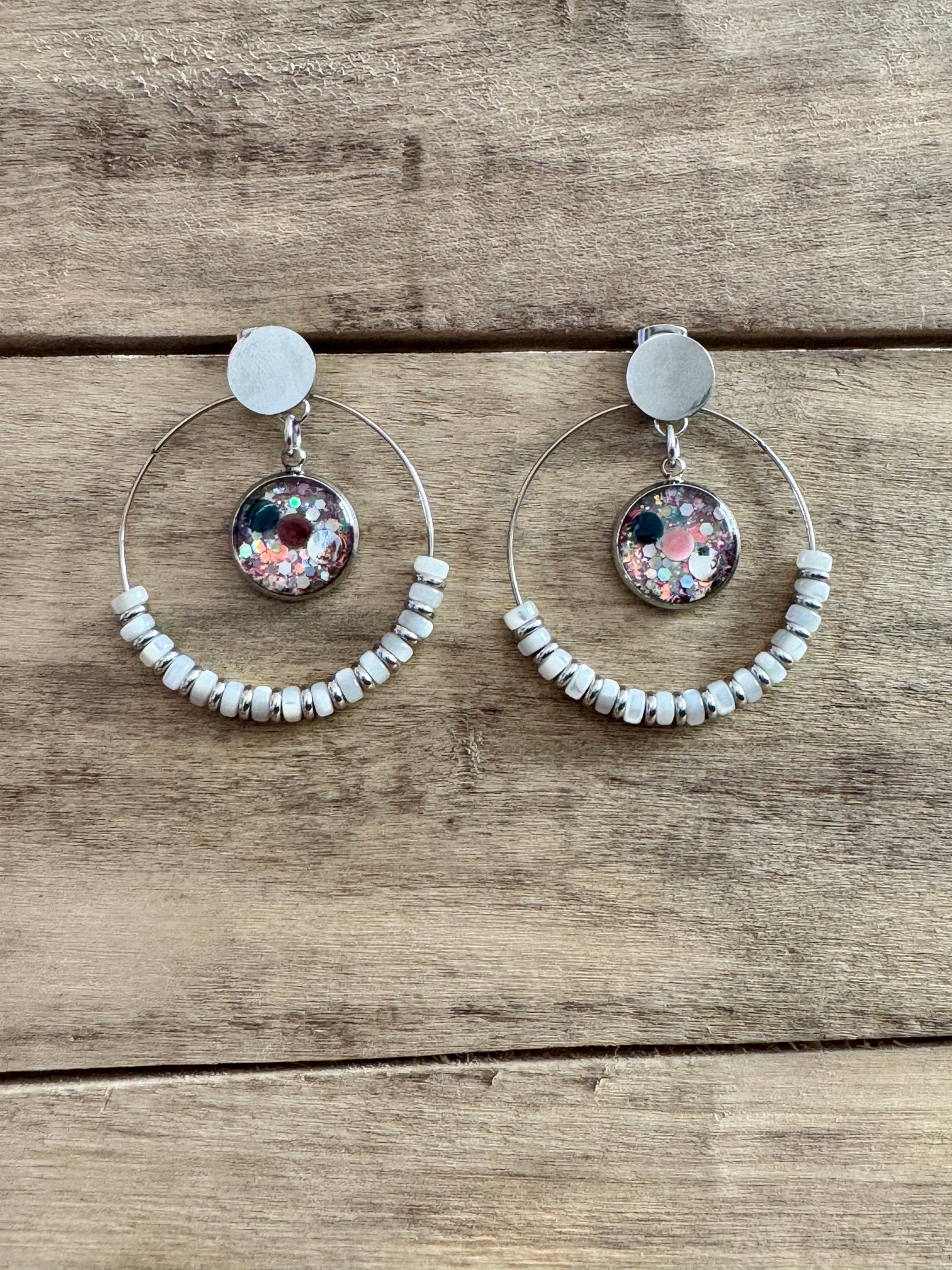 Boucles d'oreilles argentées SHAMBALLAH Pierre de lune Nettoyage du plexus