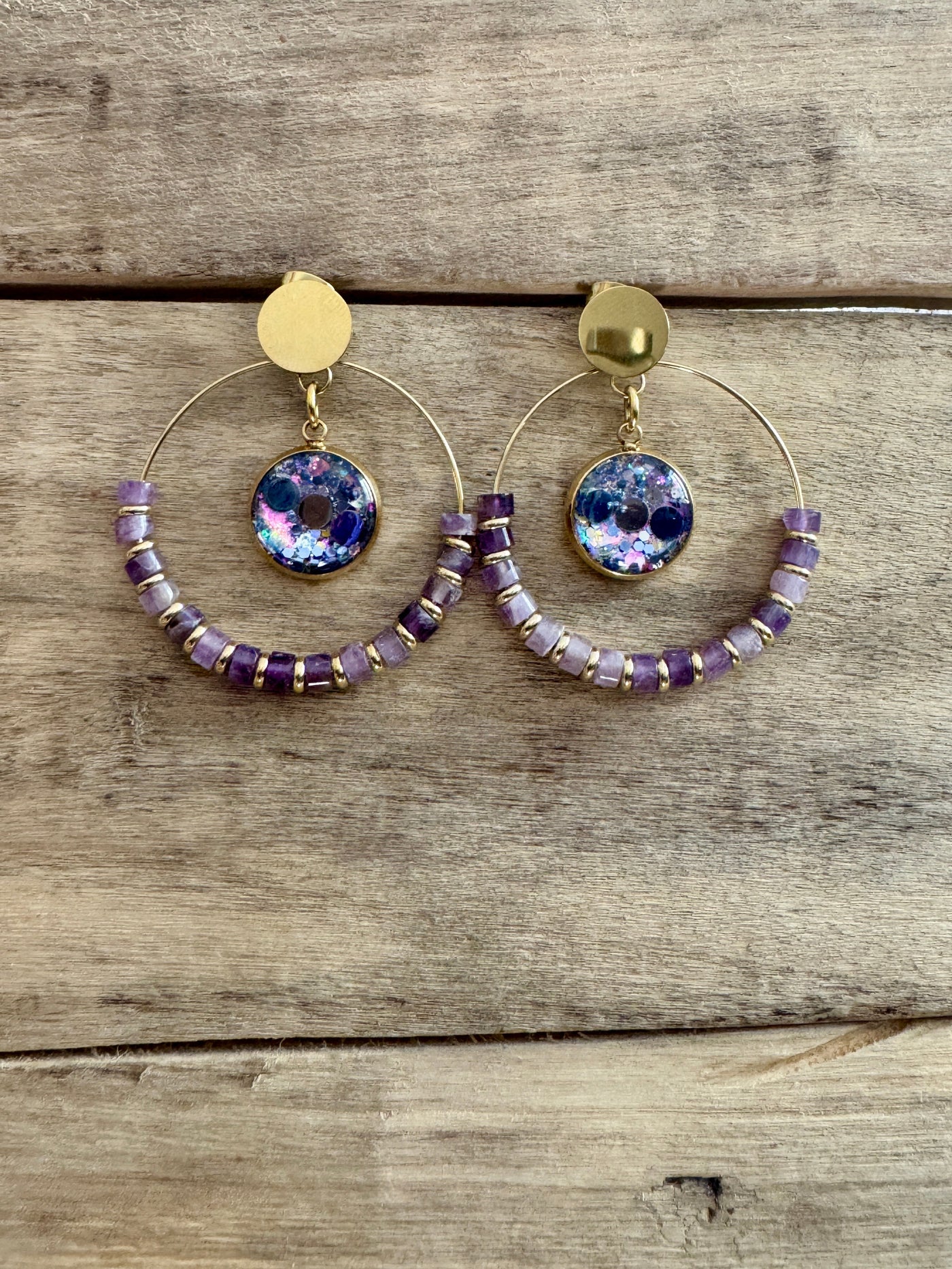 Boucles d'oreilles dorées SHAMBALLAH Amethyste Ras le bol