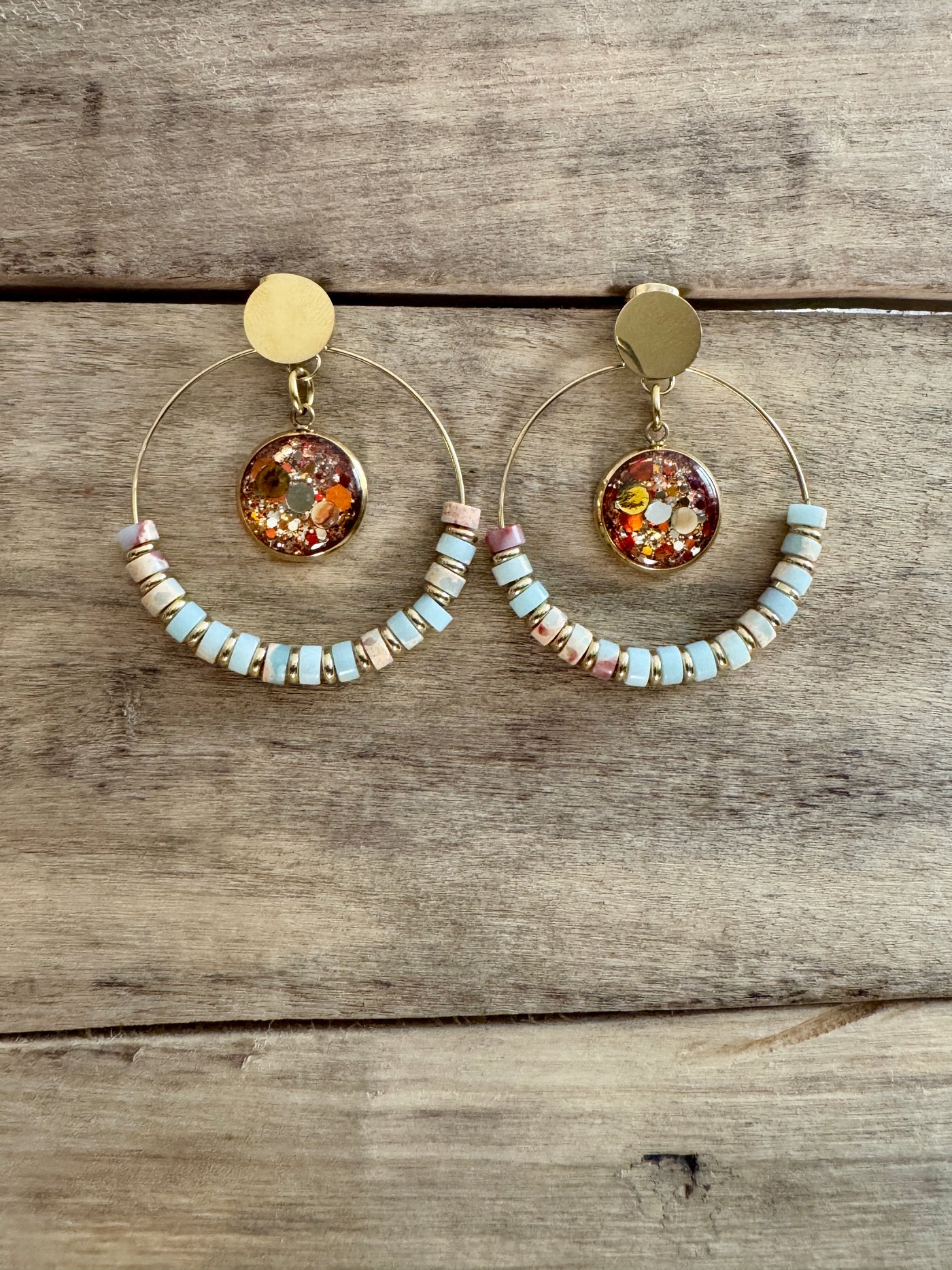 Boucles d'oreilles dorées SHAMBALLAH Jaspe Chakra sacré
