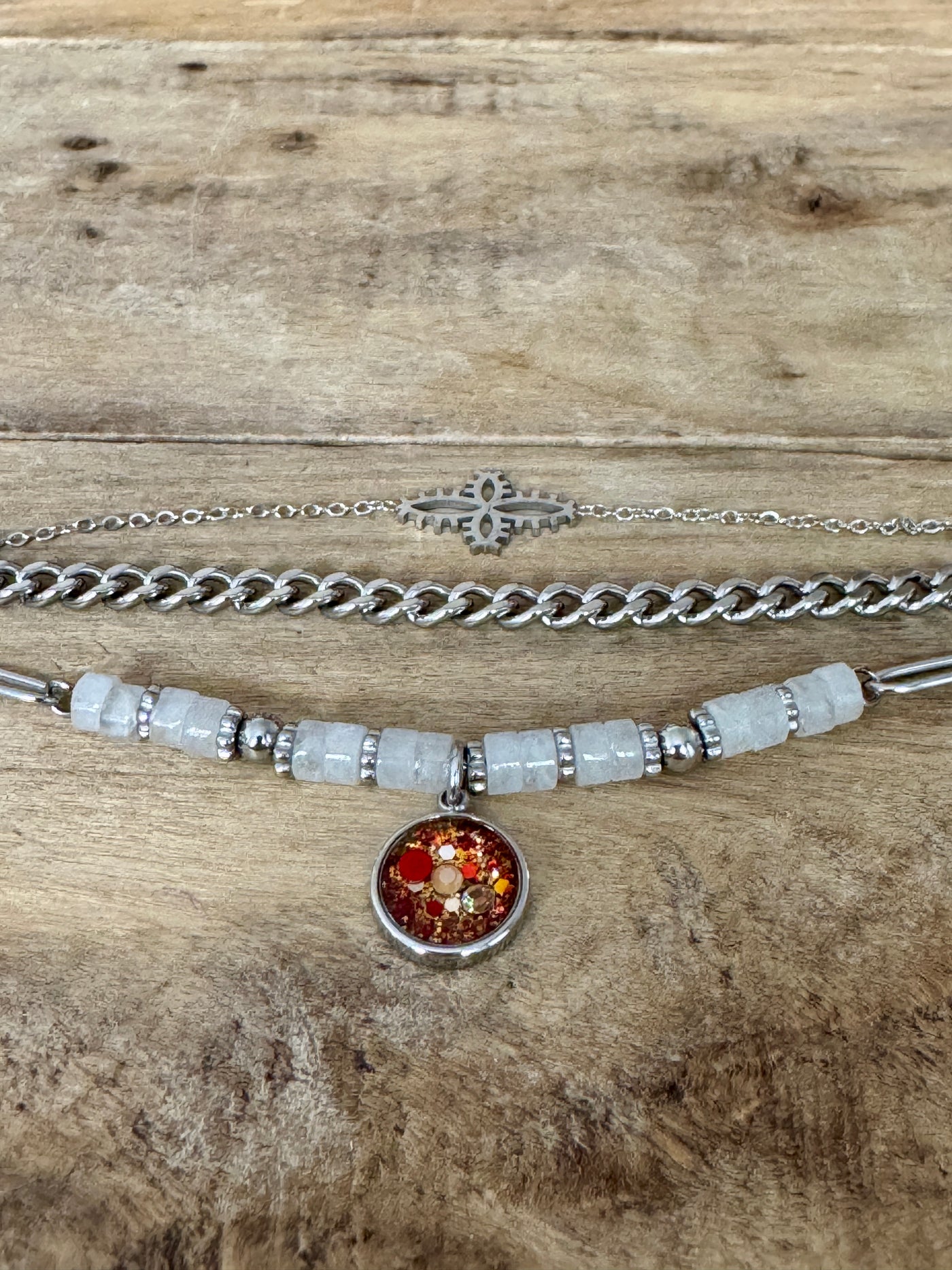 Bracelet argenté Maison Moretti X Les Médéores d'Ankaa PUMPKIN FALL Pierre de lune Vibration