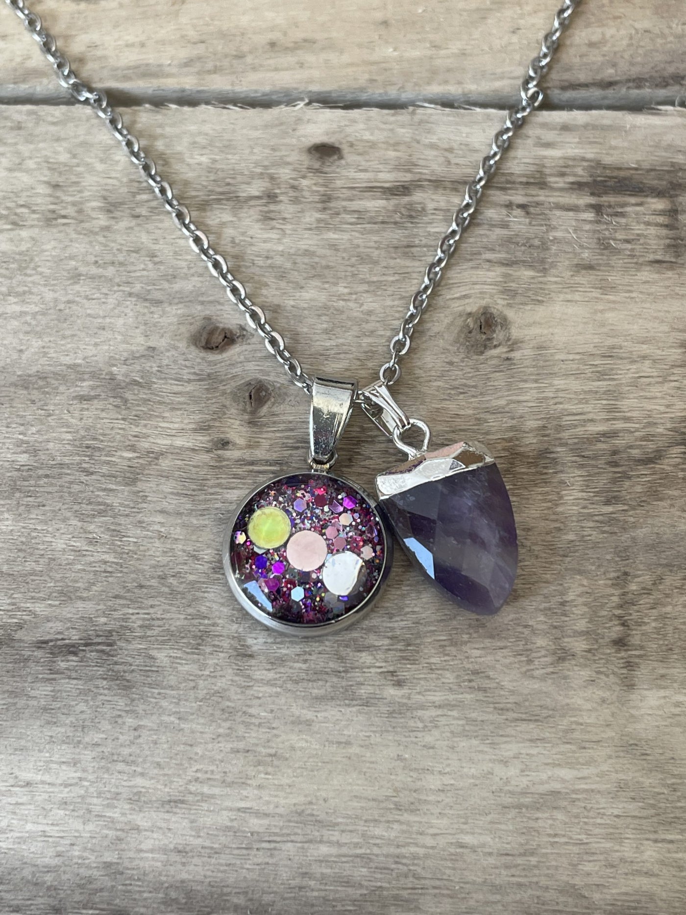 Silver necklace AMETHYSTE Alignment to oneself