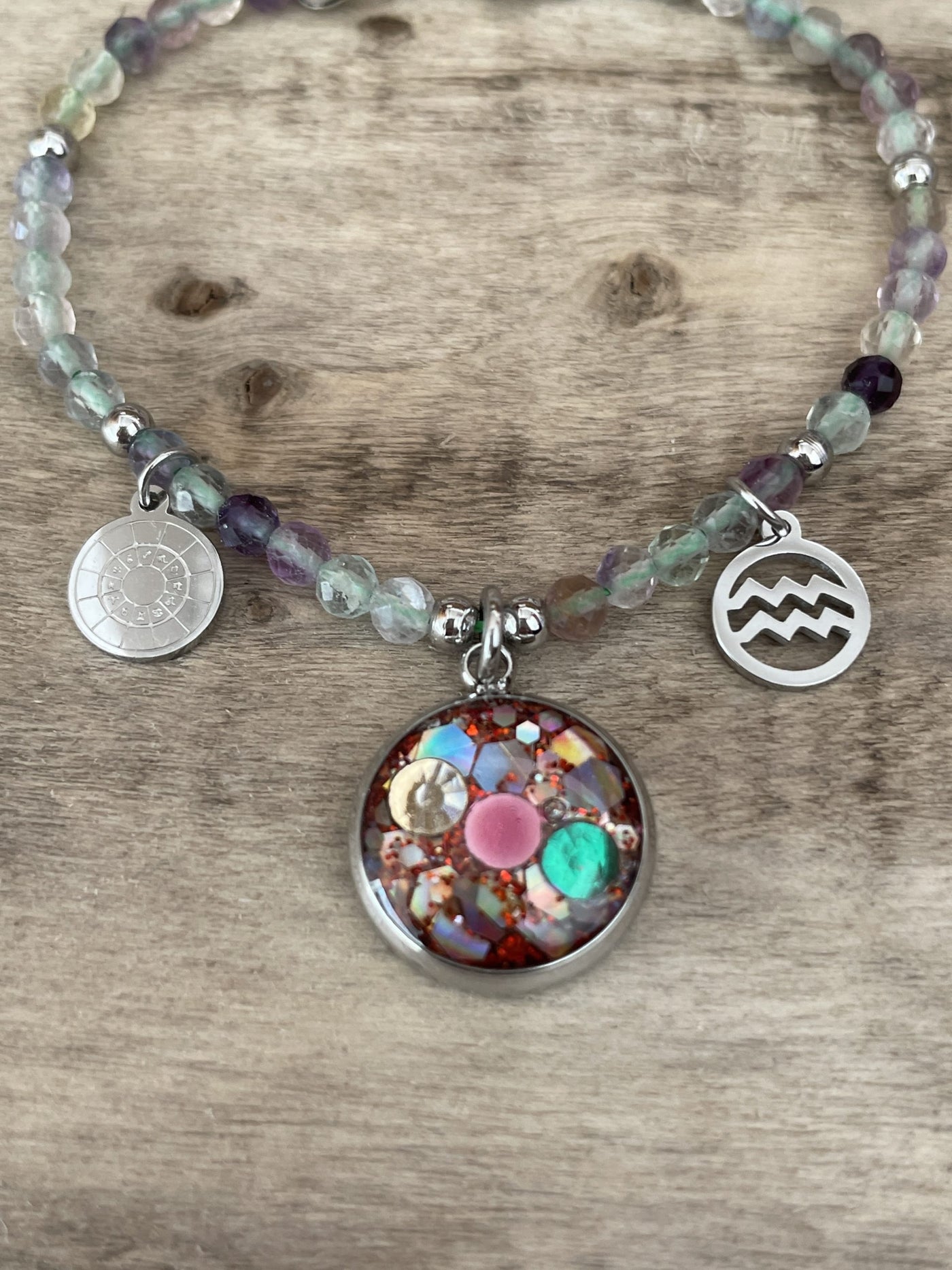 Bracelet argenté ASTRO fluorite Alignement mission de vie (Verseau)