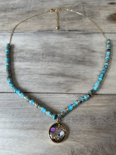 Golden BALI Turquoise Chakra Heart Necklace