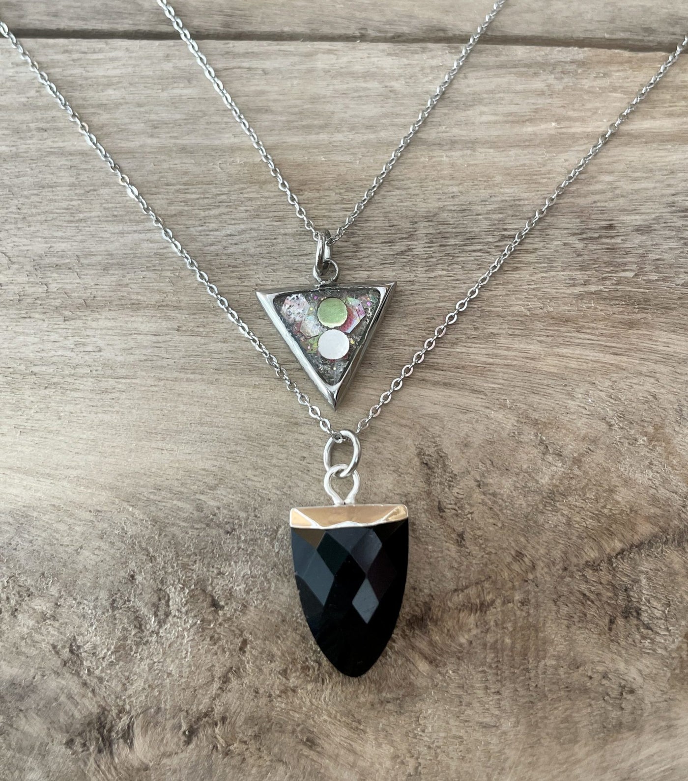ONYX Chakra Heart Double Silver Necklace