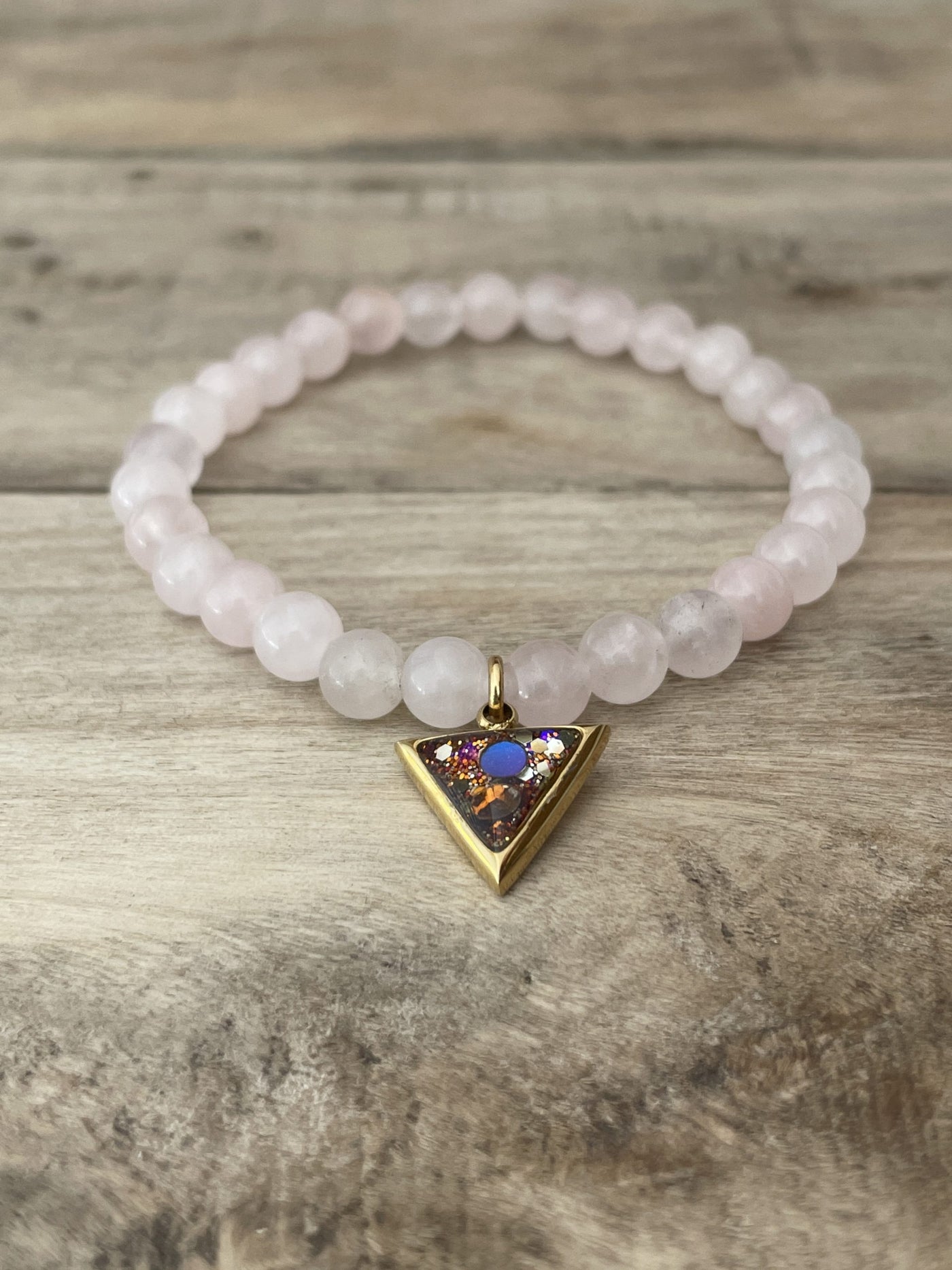 Golden bracelet rose quartz beads Sacral chakra reset