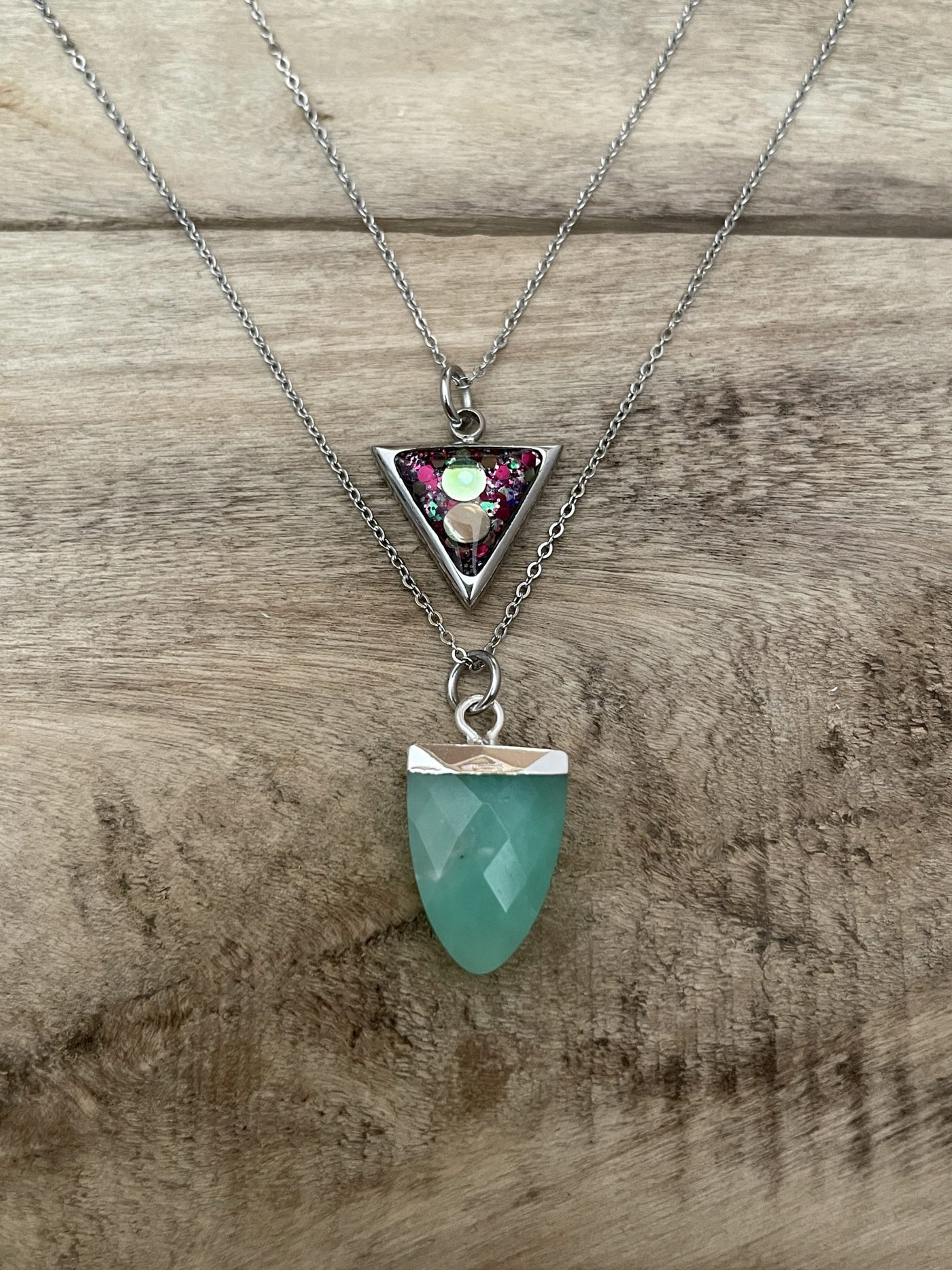 Double silver necklace TRIANGLE JADE Wound of the soul: Abandonment