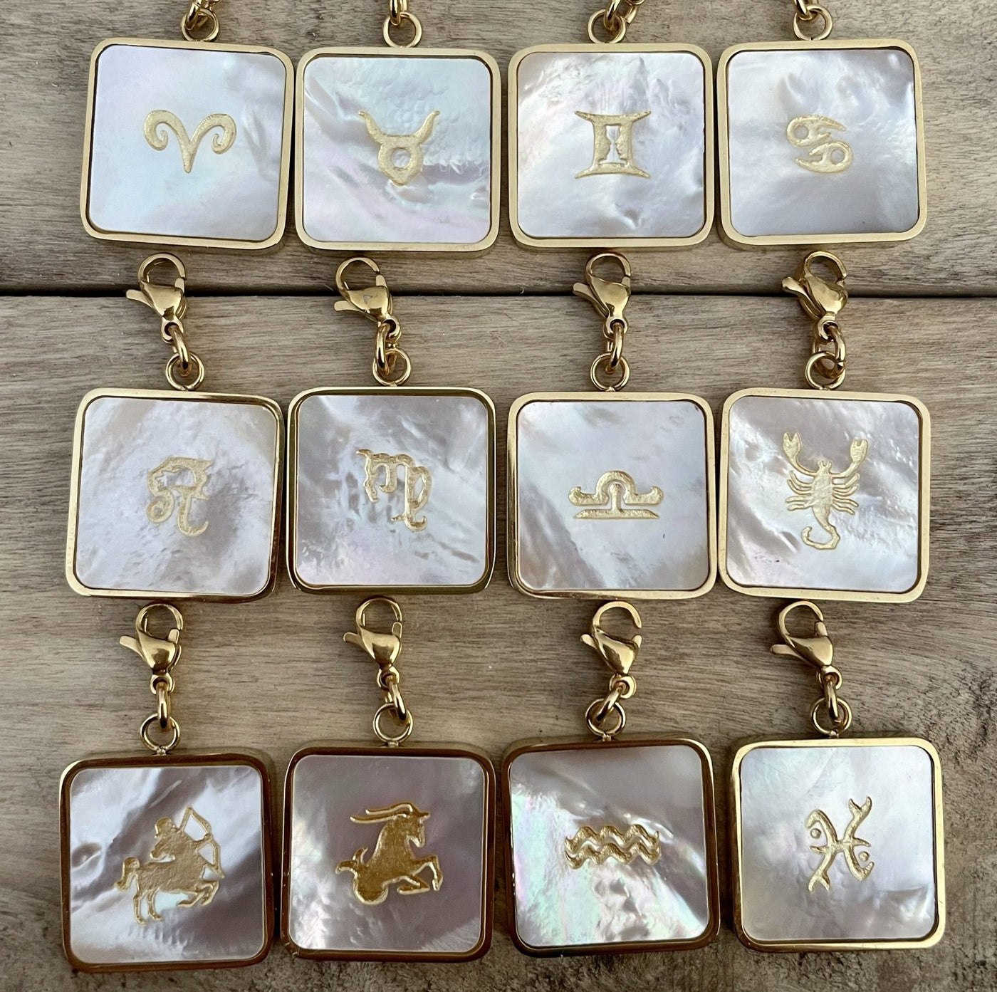 Golden ASTROLOGICAL SIGN Mother-of-Pearl Charm