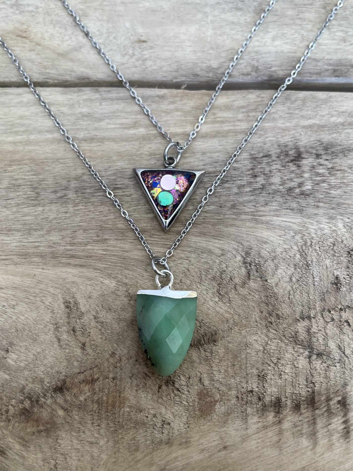 Double silver necklace JADE TRIANGLE Self image