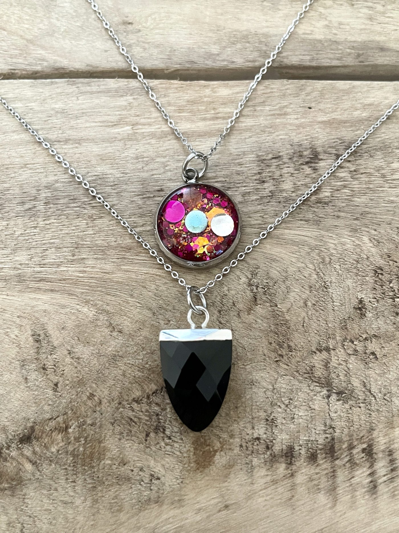 ONYX Chakra Throat Double Silver Necklace
