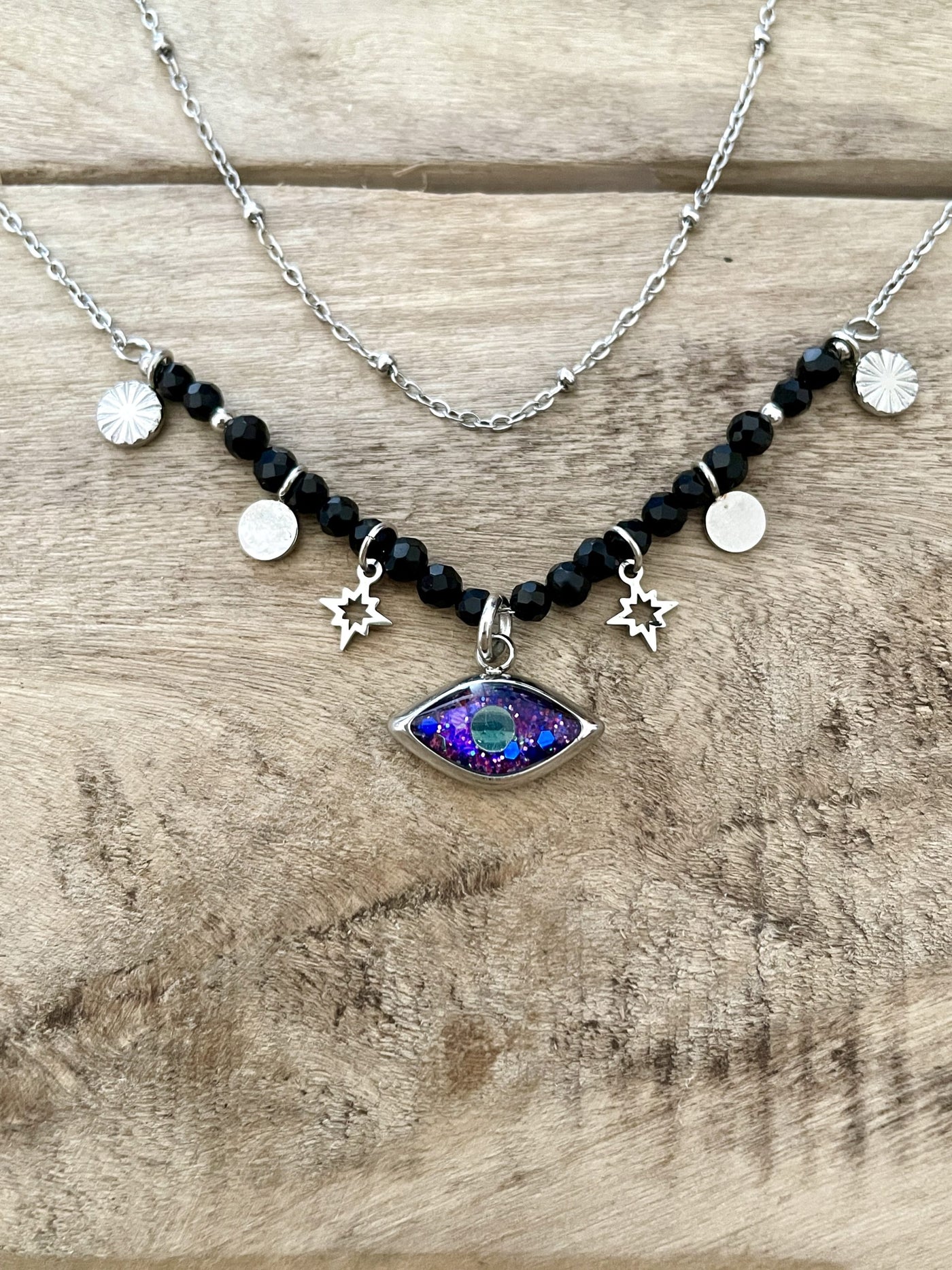 TAYLOR Onyx Eye Chakra Heart Silver Necklace