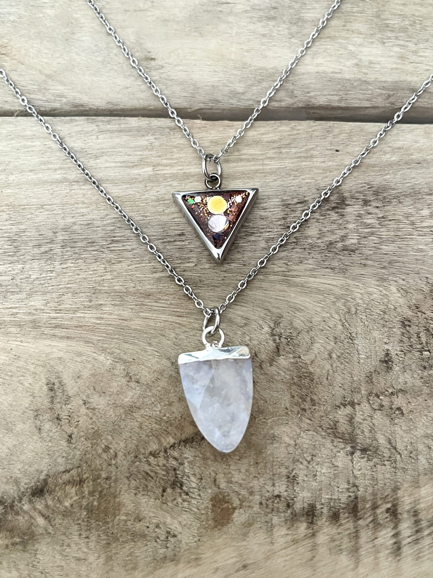 Collier double argenté PIERRE DE LUNE Chakra racine