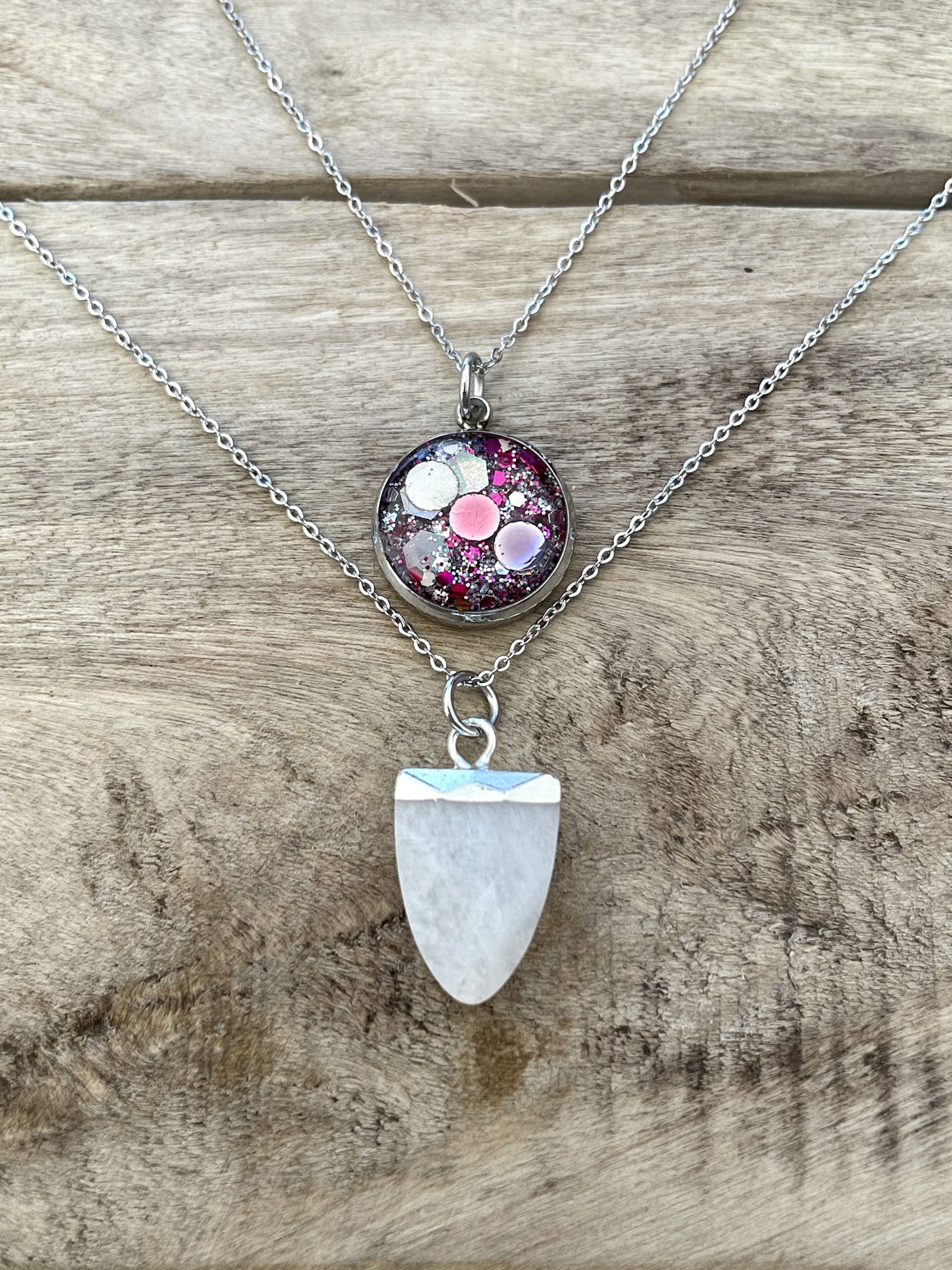 Collier double argenté PIERRE DE LUNE Alignement mission de vie