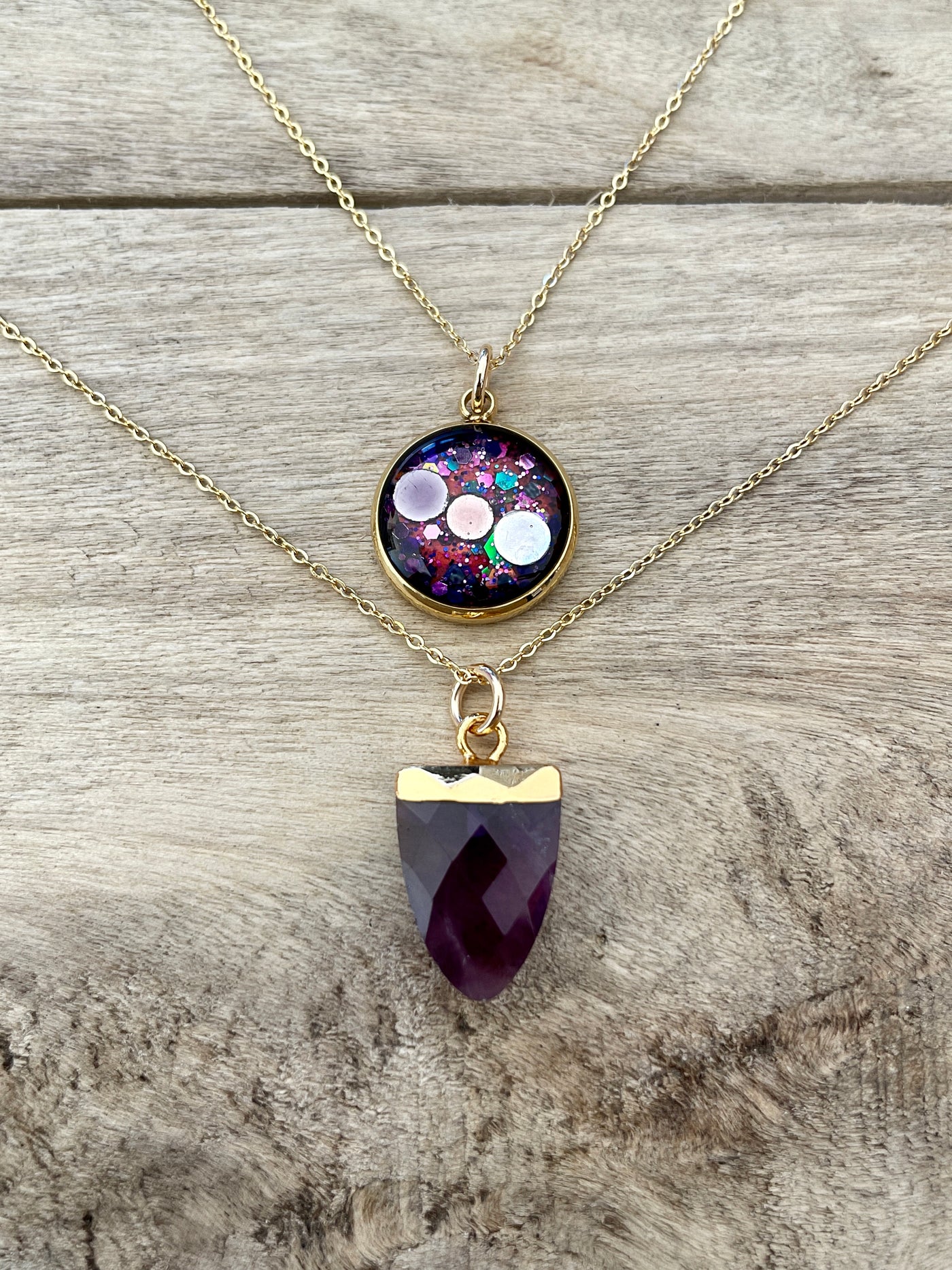 AMETHYSTE double golden necklace Reharmonization of the 7 chakras