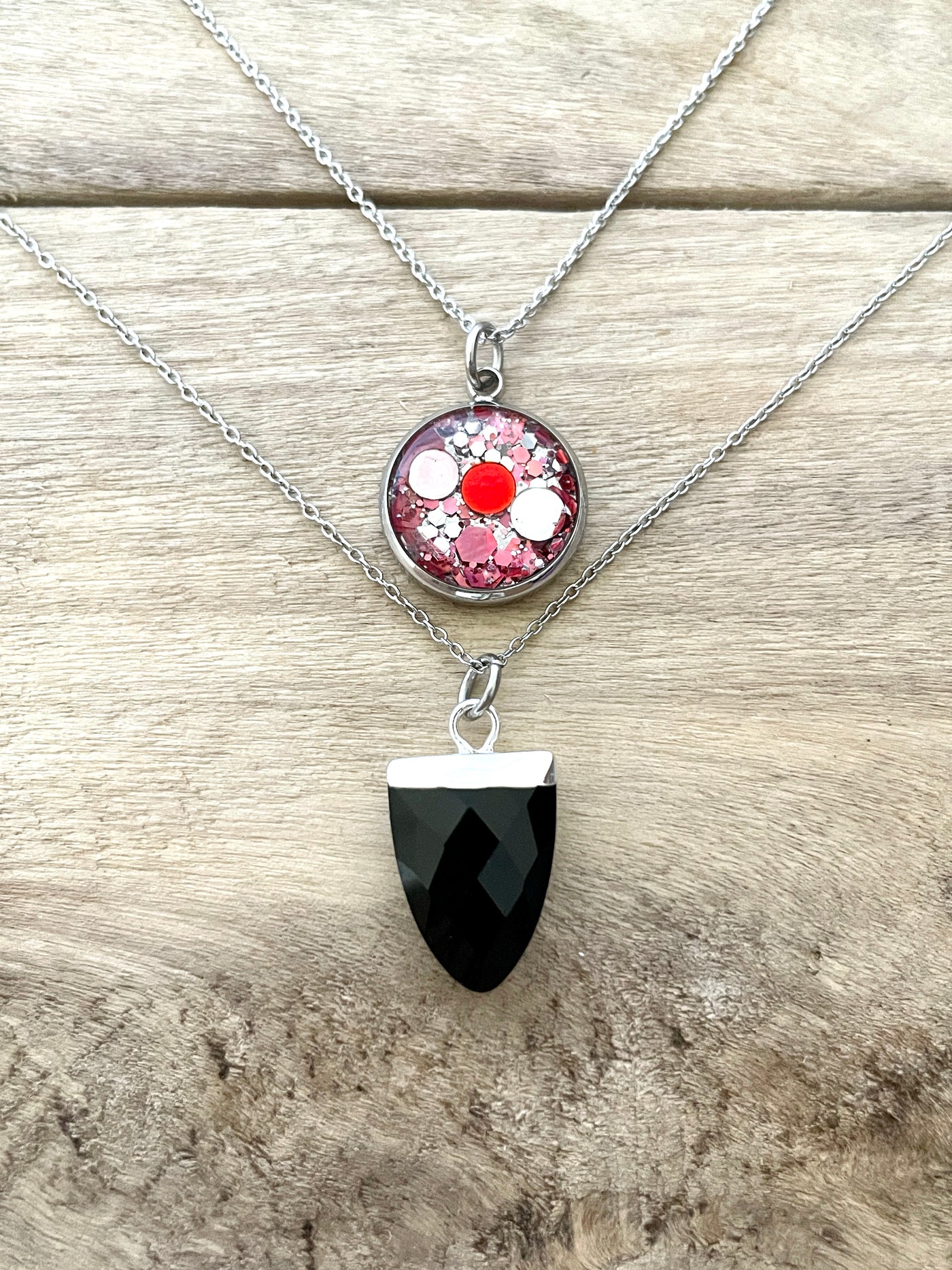 ONYX Cut &amp; leave double silver necklace