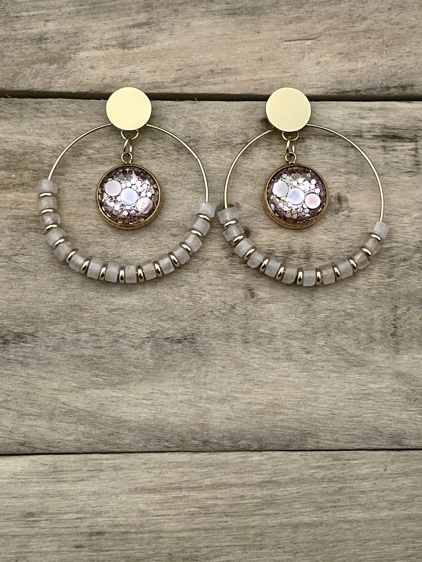 Gold earrings SHAMBALLAH Rose quartz Emotional shock