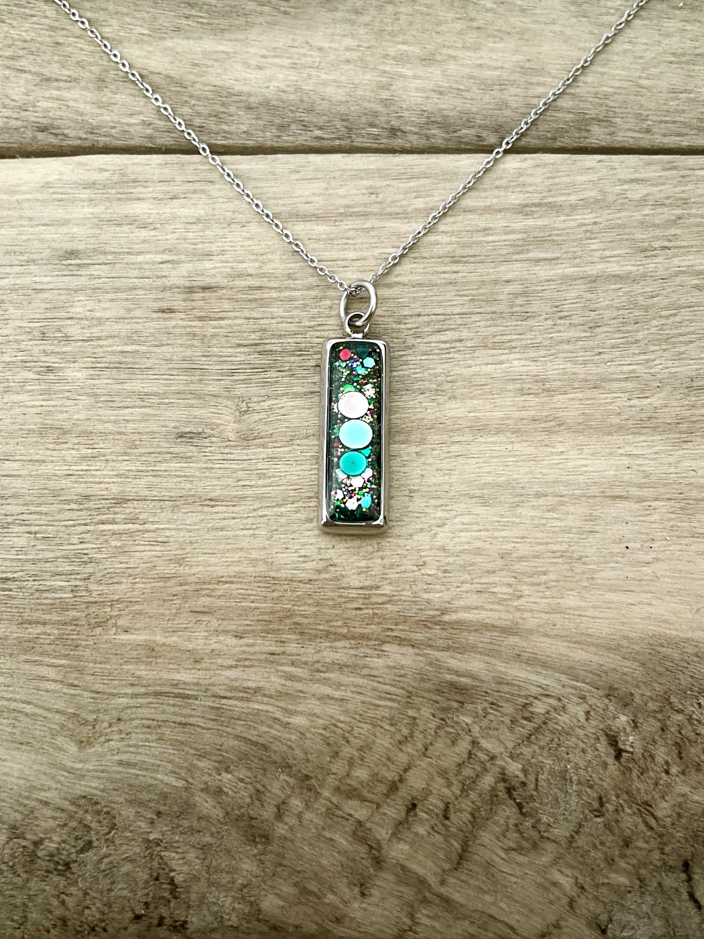 Simple silver necklace RECTANGLE Past lives